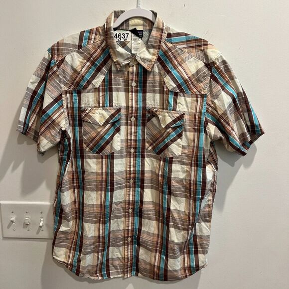 Patagonia Mens White Brown Shirt L Plaid Flannel Button Up Pockets Short Sleeve - Picture 5 of 13